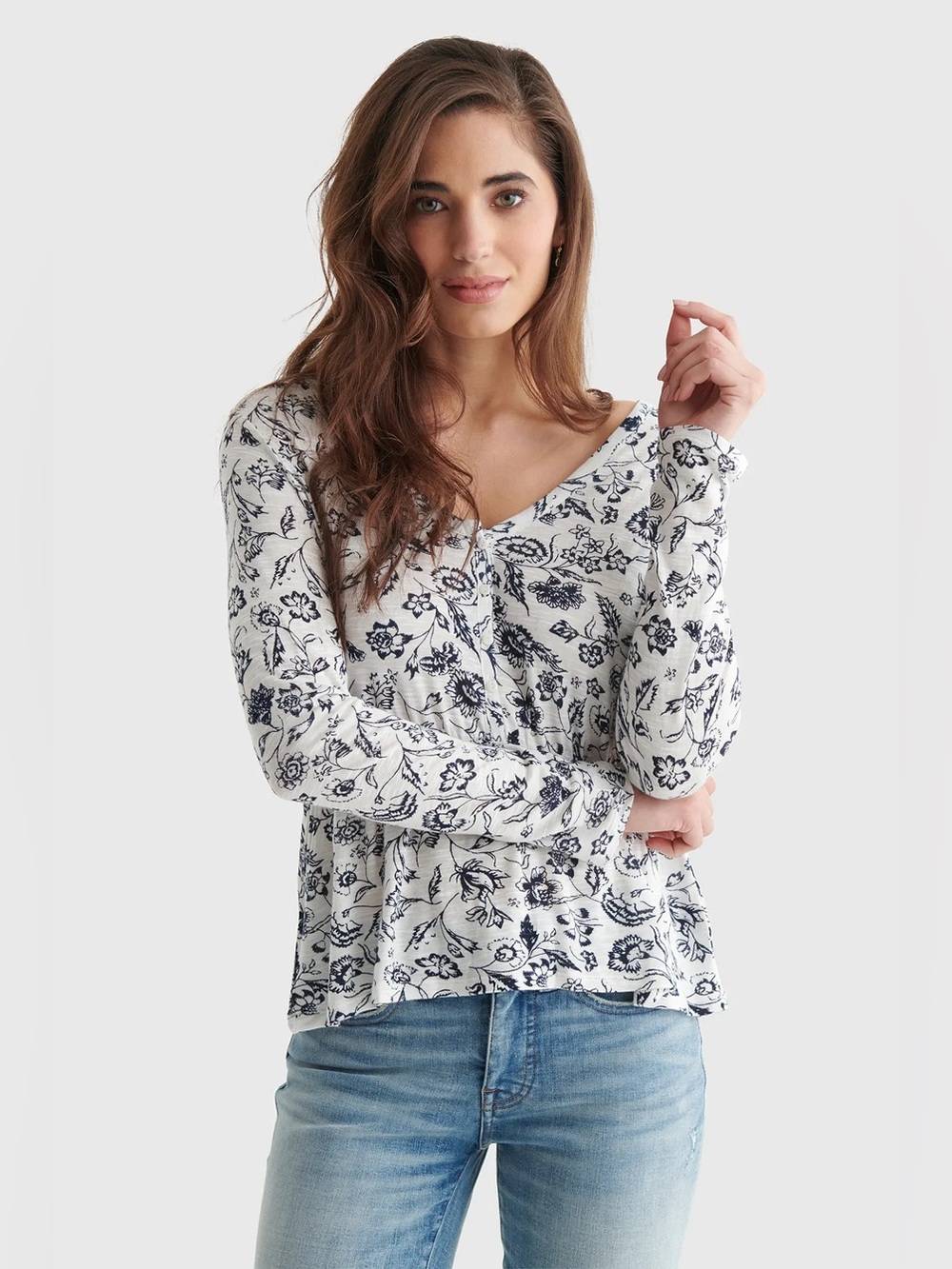 Lucky Brand relaxed-fit floral peplum v-neck top Size M Medium